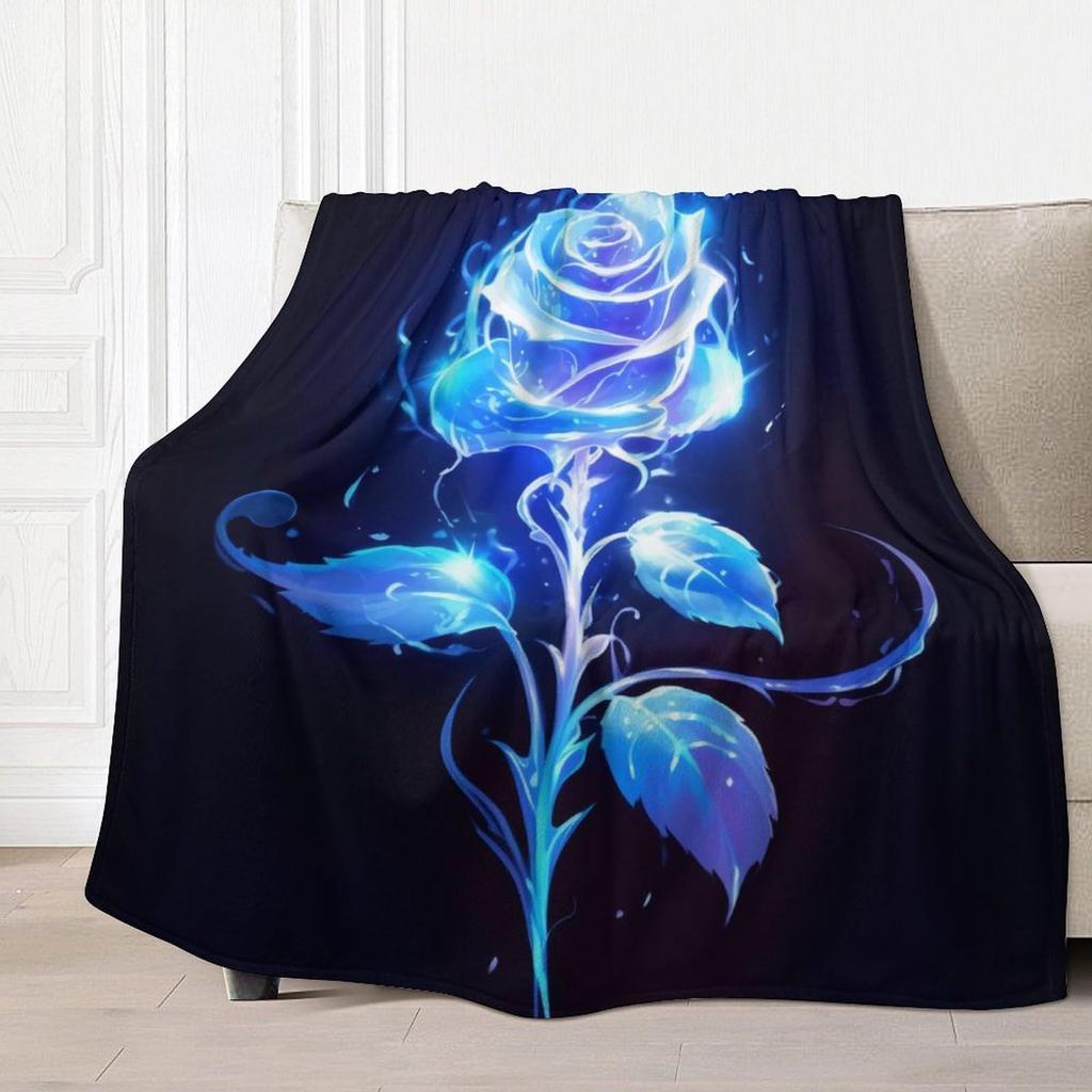 Blue Rose Flannel Digital Printing Flower Blanket Blanket Sofa Blanket Air Conditioning Blanket Universal In All Seasons