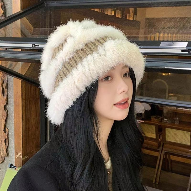 Autumn and Winter Thickened Warm Women Show Small Face Knitted Bucket Hat Popular Tide Hand Woven Plush Hat