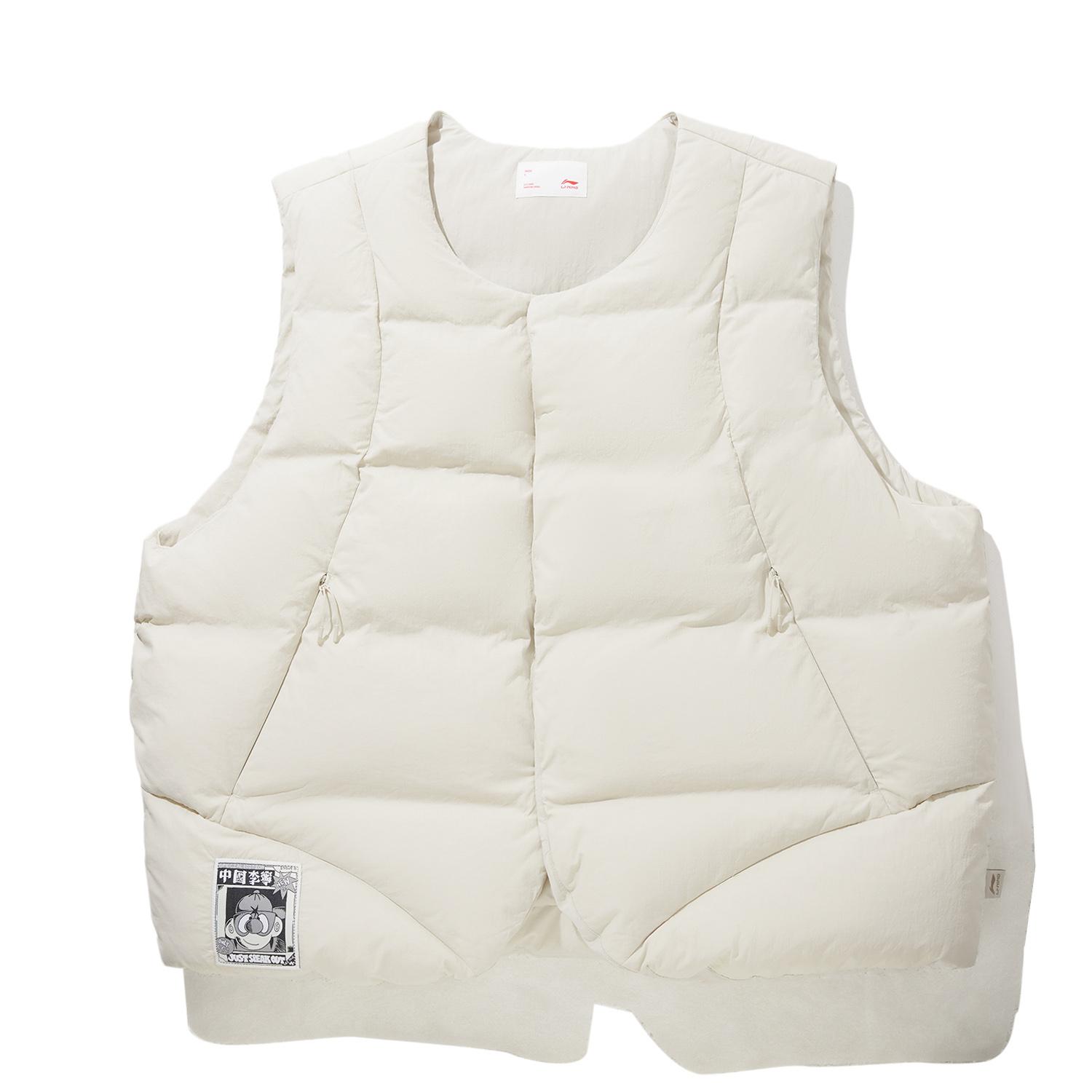 Li Ning Down Vests Men s Gravel White Gray Crew Neck Moderate AMRV075-1 2XL