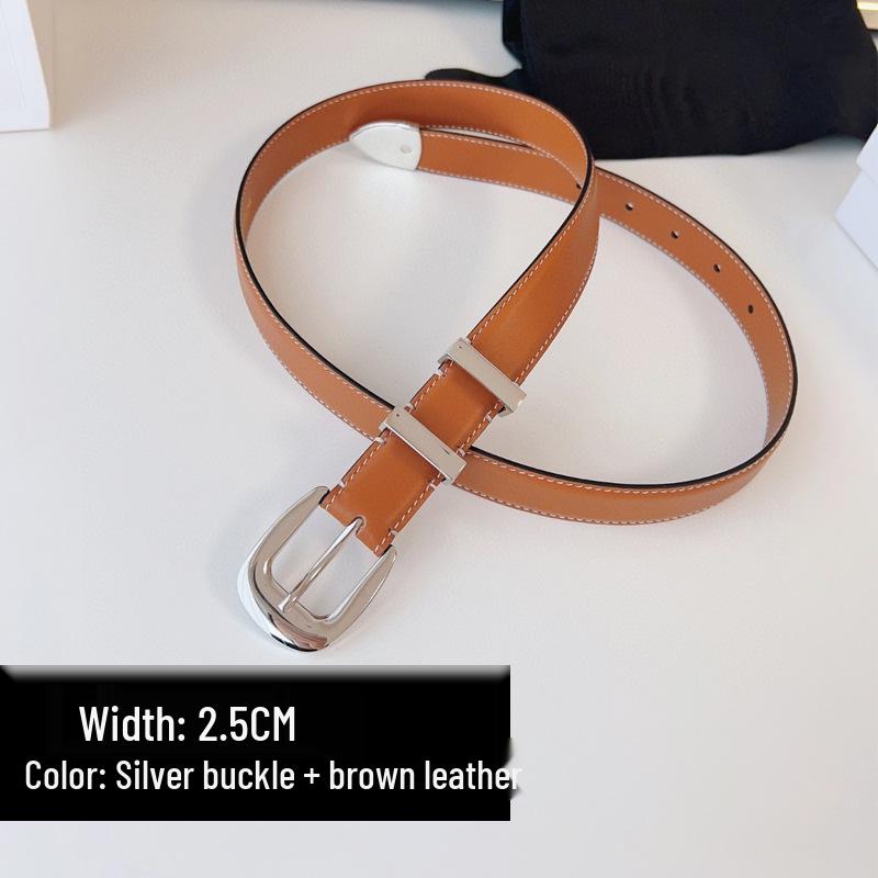 

Премиальный Женский Ремень из Натуральной Кожи Arc de Triomphe - Стильный Тонкий Пояс для Брюк и Юбок 95cm (Pants 26-28)