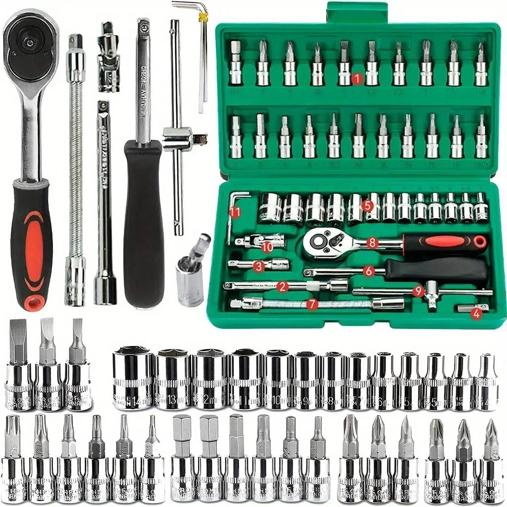 46/53 PCS Tube Wrench Tool, 1/4 Ratchet Wrench Set, Repair Master Auto Repair Set, Cr-V Alloy Steel Forging, Hardware Repair