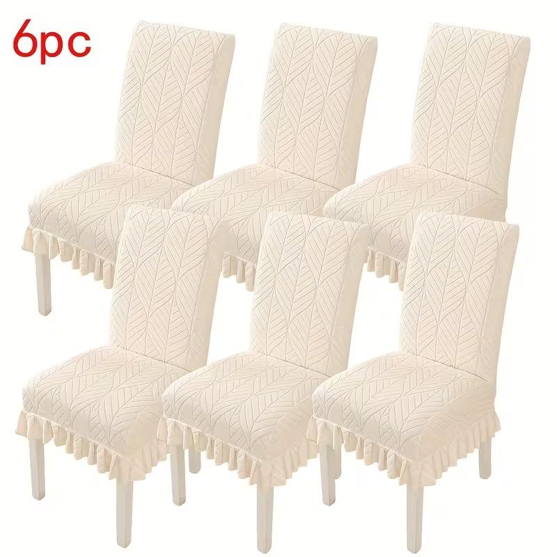 4/6pcs Stretch Spandex Chair Slipcovers with Leaf Print and Ruffled Hem Machine Washable Pet-Friendly for Hotel Home Party Decor