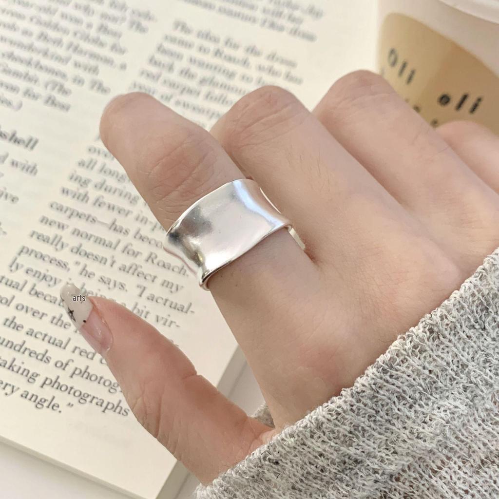 Wide Band Geometric Frosted Matte Ring for Women – Adjustable Irregular Hip Hop Style