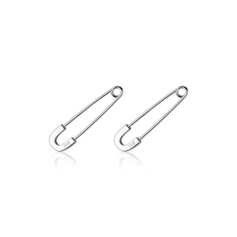 

Real 925 Silver Jewelry Punk Style Minimalist Safety Pin Stud Earrings for Women Teens Girls 31mm серебряный