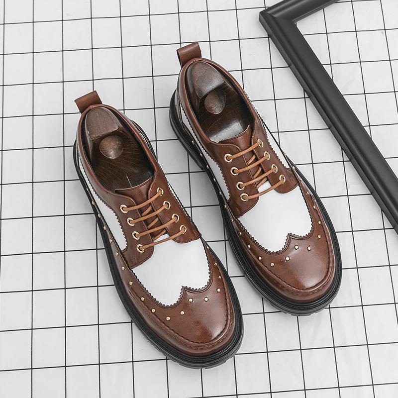 Trend Leather Platform Shoes For Men Classic Brogues Chunky Social Leather Shoes Man  Derby Casual Business Shoes
