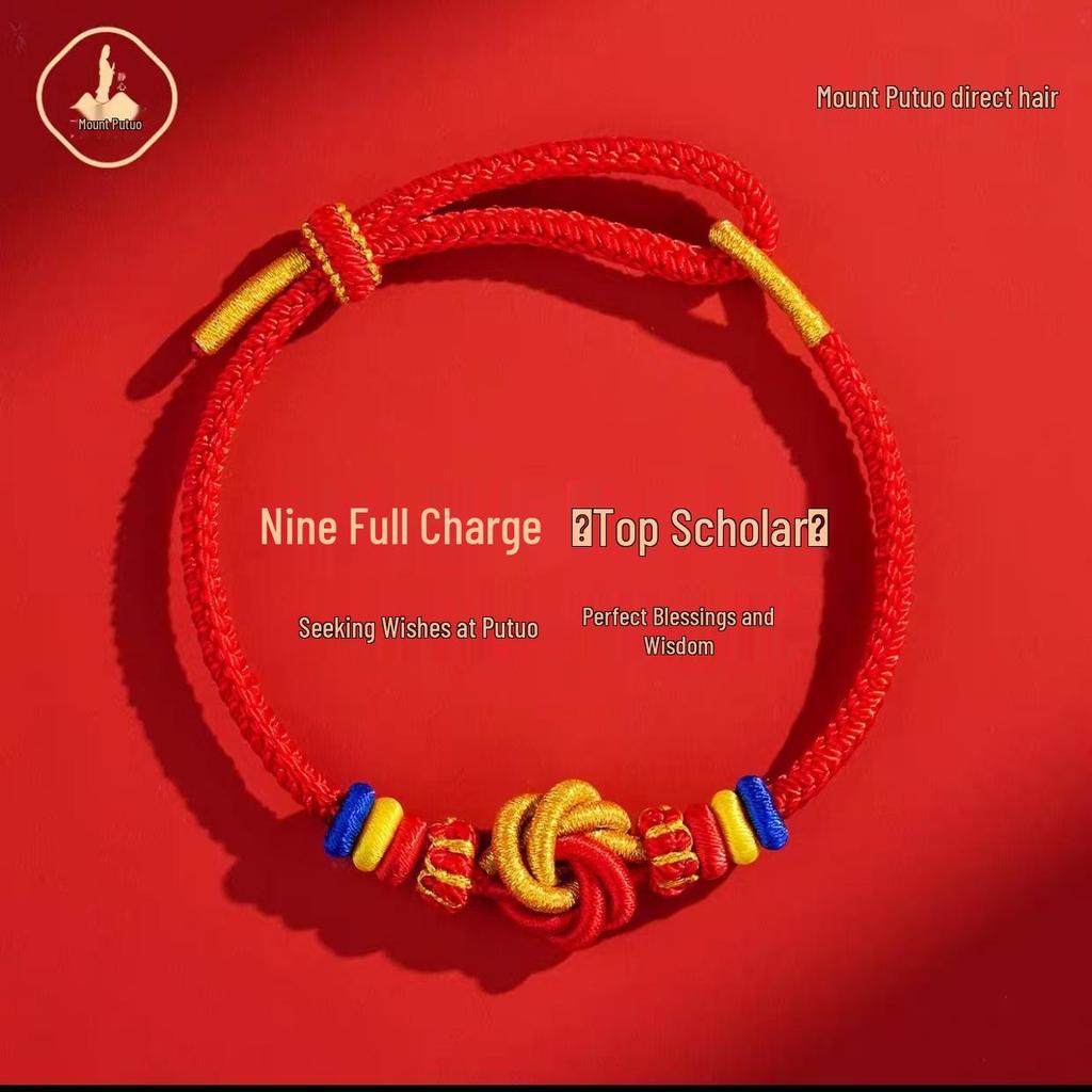 Women's Putuoshan Red String Bracelet: Good Luck Woven Rope for Exams and Success