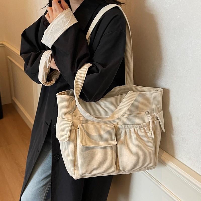Simple Japanese Corduroy Tote Bag Large Capacity Commuting All-matching Student Handbag New