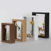 Double Glass Rustic Photo Frame Wood Artwork Double Side Floating Photo Frame For Desktop