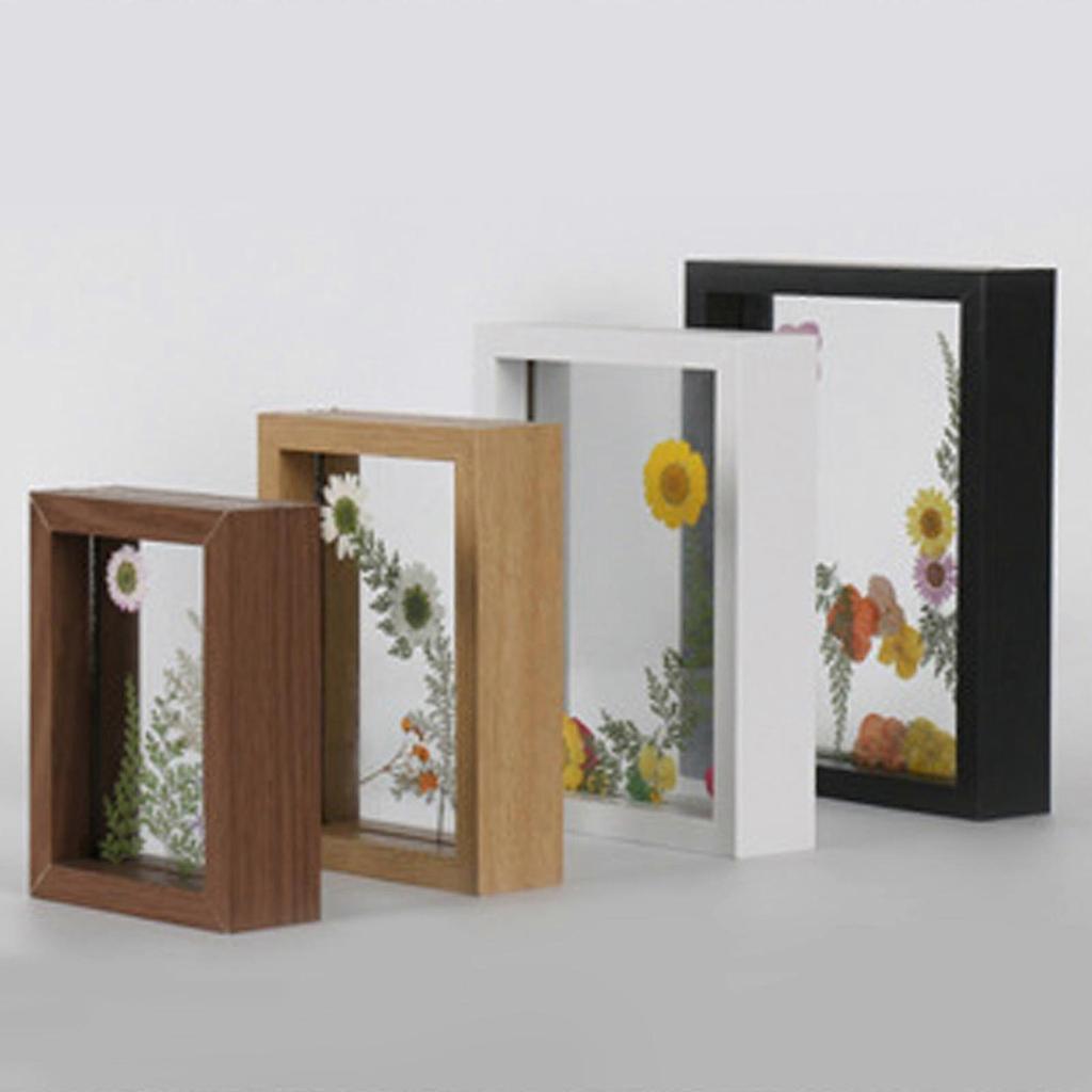 Double Glass Rustic Photo Frame Wood Artwork Double Side Floating Photo Frame For Desktop