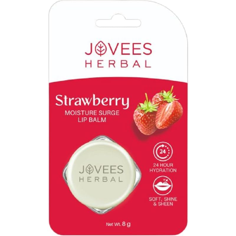 Jovees Herbal Strawberry Moisture Surge Lip Balm 8g Pack of 1 Intense Hydration Soft Shiny Lips Daily Care