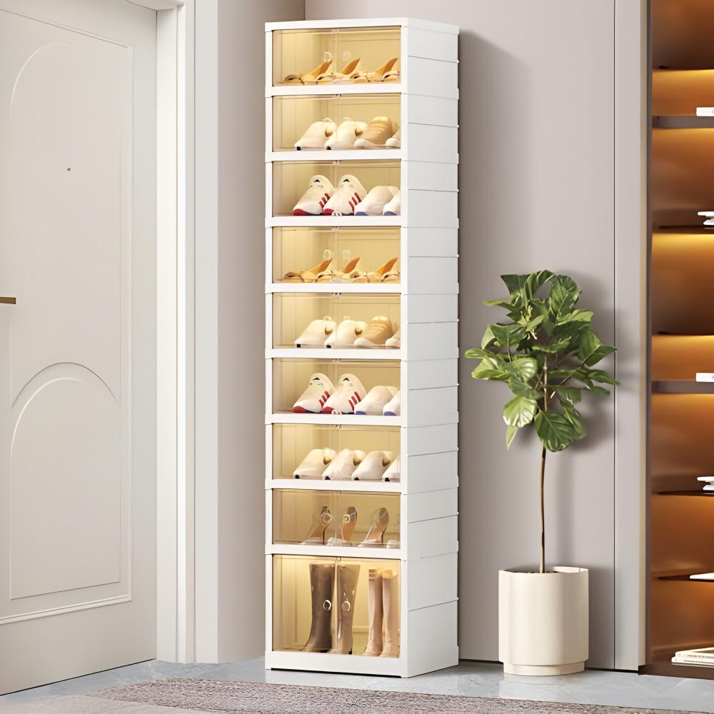Transparent Plastic Foldable Shoe Storage Box - No-Installation Dustproof Shoe Cabinet & Movable Rack.