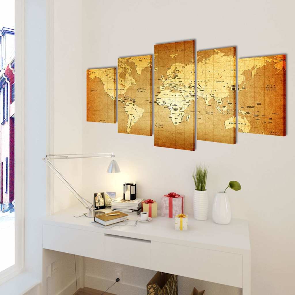 vidaXL Bilder Dekoration Set Weltkarte 100 x 50 cm weiß