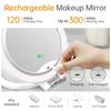 Rechargeable Magnifying Makeup Mirror 10X/1X Double Sided Lighted Travel Makeup Mirror with 3 Color Light Adjustable Rotation, LED Vanity Tabletop