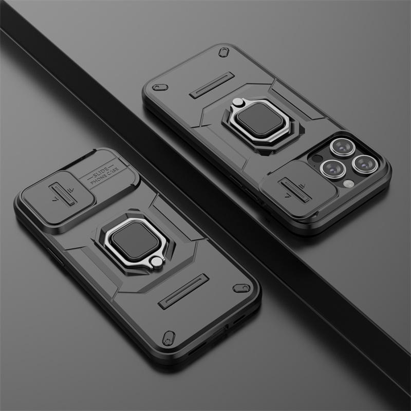 Shockproof Armor Slide Camera Case For iPhone 16 15 14 13 Pro Max Plus Cover Lens Protect Magnetic Ring Stand Holder Funda Coque