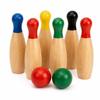 Wooden Skittles Game - FERRY JOUETS - Set 6 Skittles 20 Cm - 2 Balls Ø5 Cm - Colored Heads - Outdoor