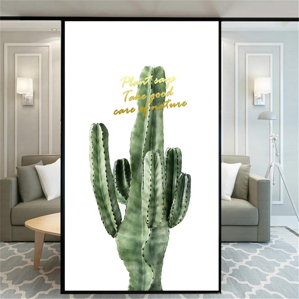 

Static Cling Privacy Windows Film Decorative Cactus Plant Stained Glass Window Stickers Frosted Window Cling (as the picture,40x60cm WxH)
