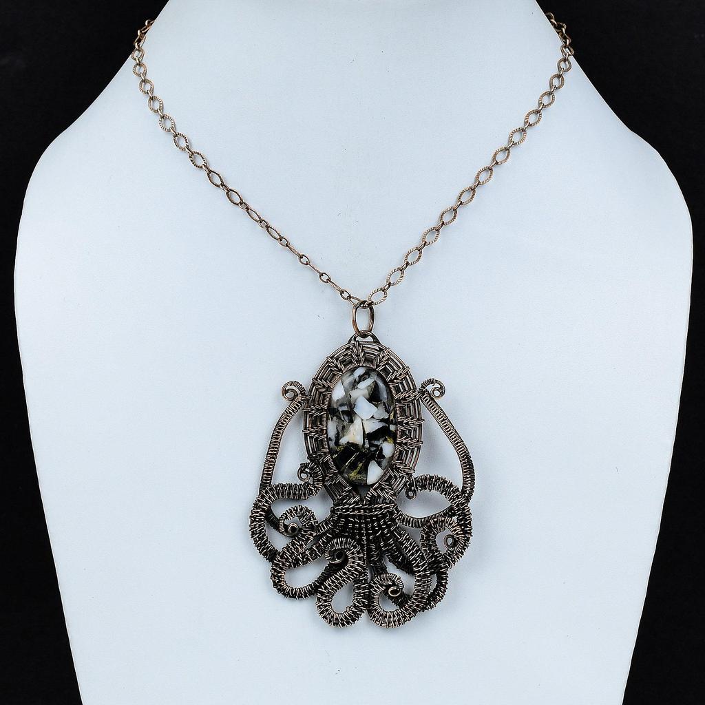 Copper Black & White Turquoise Pendant Copper Wire Wrapped Pendant Gemstone Copper Jewelry Handmade Octopus Pendant Elegant Pendant For Gift