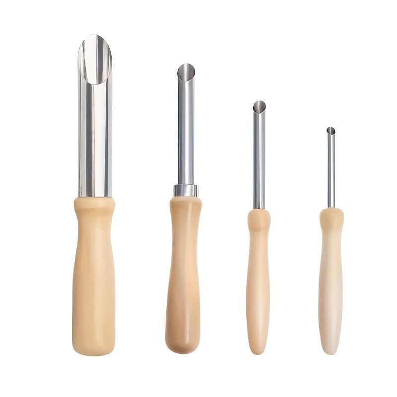 4 Pcs Solid Wood Stainless Steel Clay Hole Puncher Pottery Drilling Tool Wood Handle Ceramic Hole Maker for DIY Soft Clay Craft