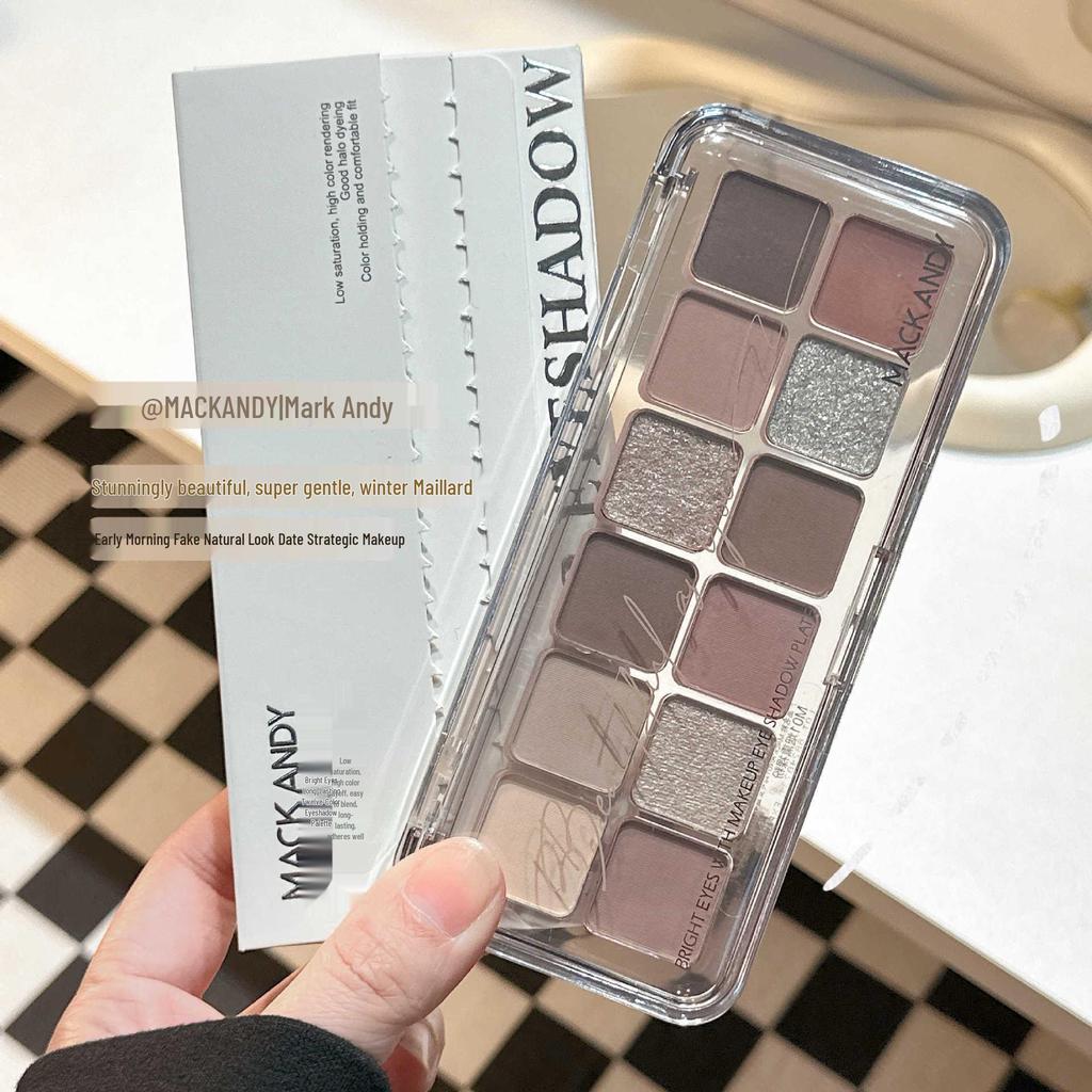 MACKANDY 12-Color Eyeshadow Palette: Shimmer & Matte, Low Saturation, Korean Style Pink & Brown Earth Tones