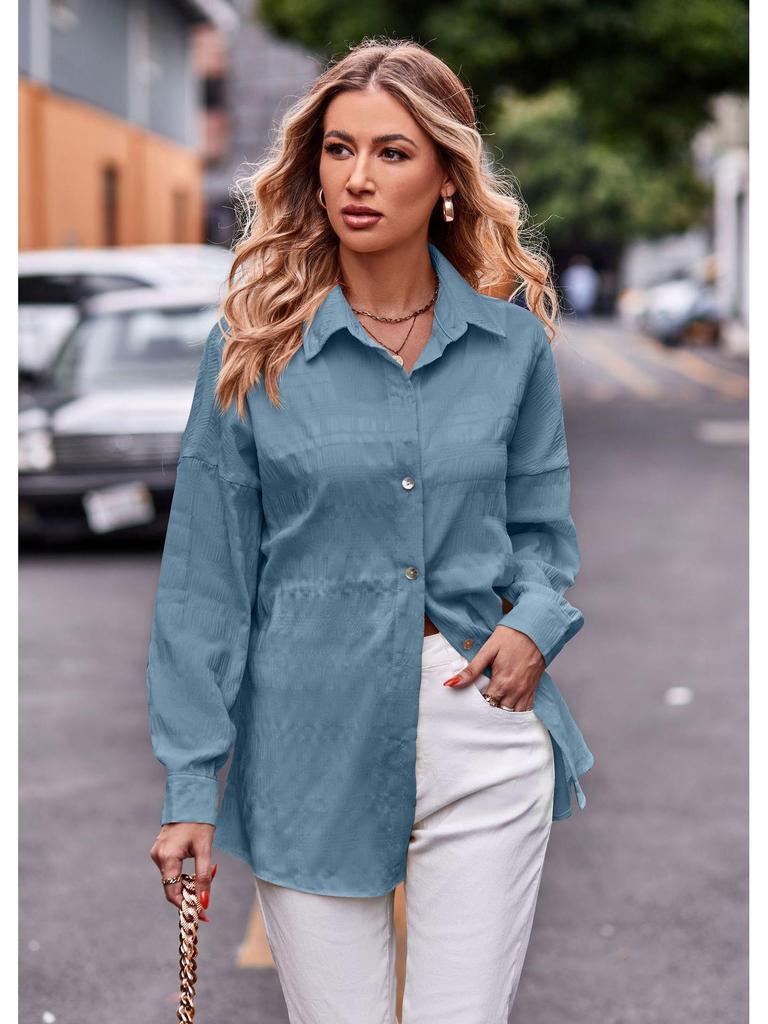 2024 Women's Elegant Bubble Grid Long Sleeve Casual Shirt