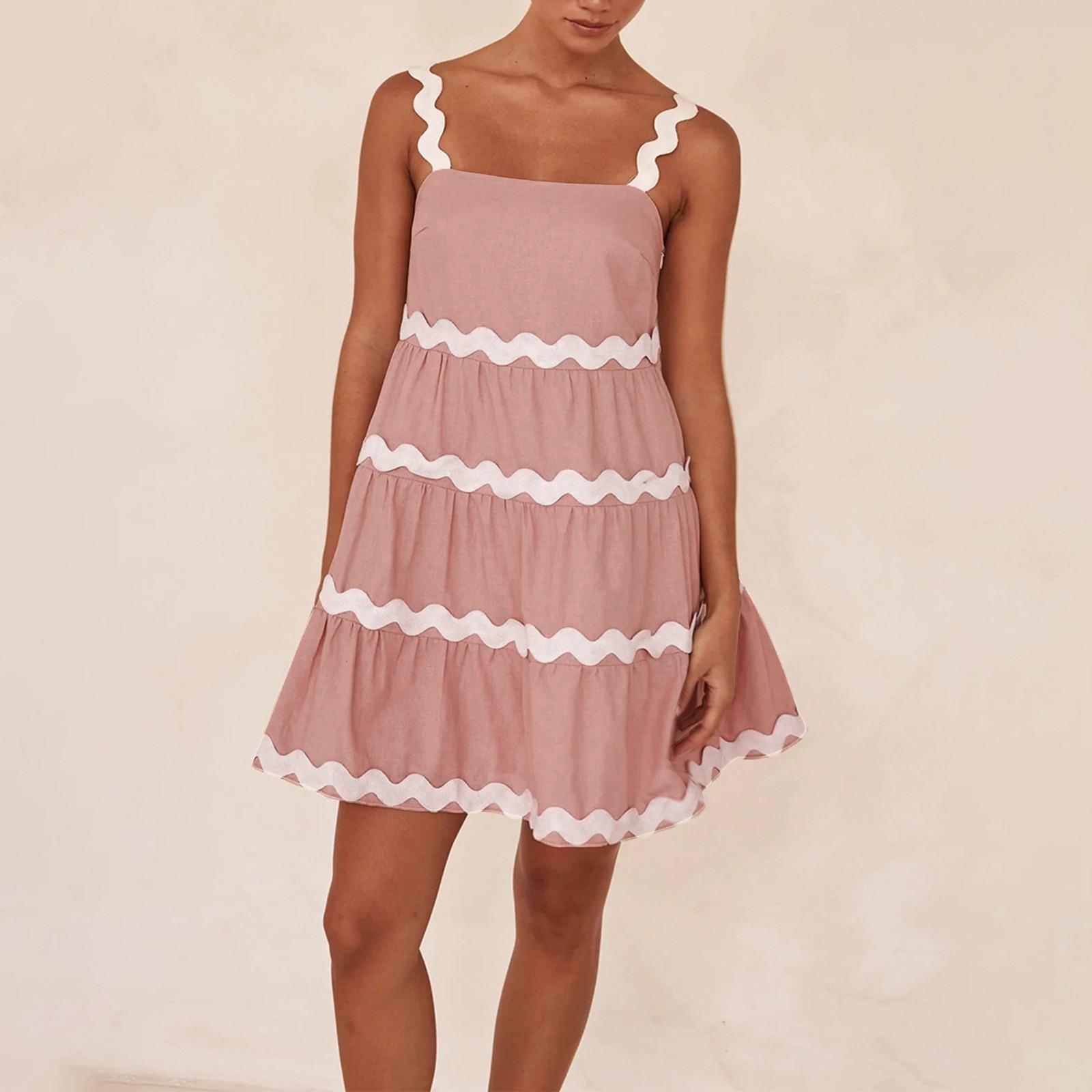 

Женские свободные короткие кружевные платья без рукавов в форме сердца XL розовый