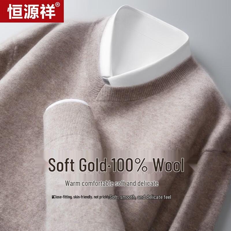 Hengyuanxiang Men's 100% Pure Wool V-Neck Sweater