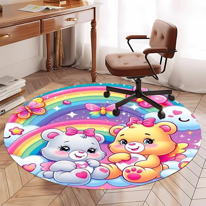 Bear Printed Round Rug Carpet Chair Rug Area Rug Entryway Doormats,for Office Chair Living Room Bedroom Kitchen Room.