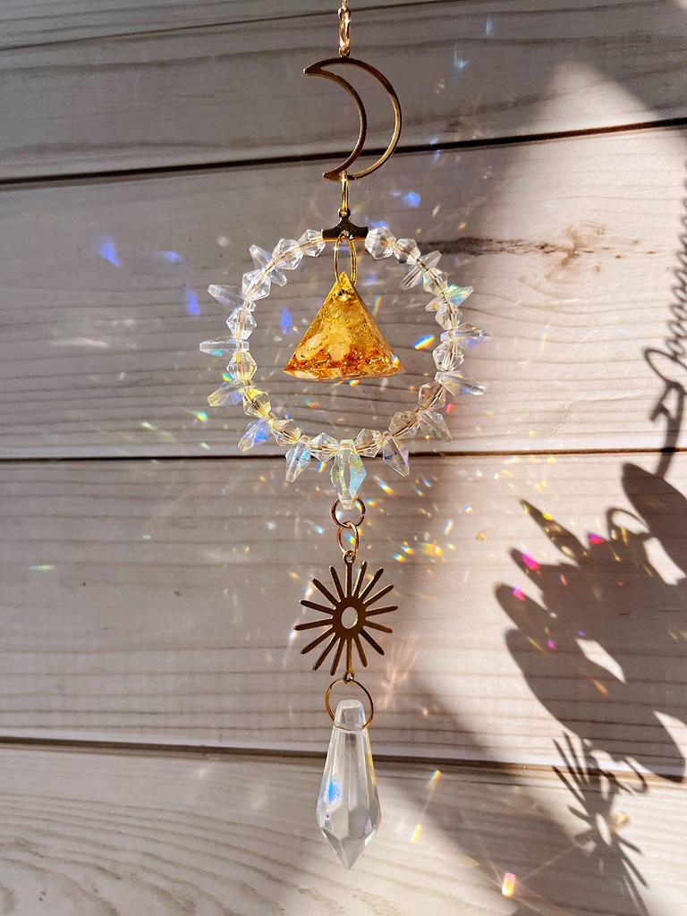 O'la Myth Suncatcher Crystal Entrance Decoration Lucky Charm Pendant Pyramid Natural Stone Quartz Orgonite Lucky Crystal Good Fortune Feng Shui Window
