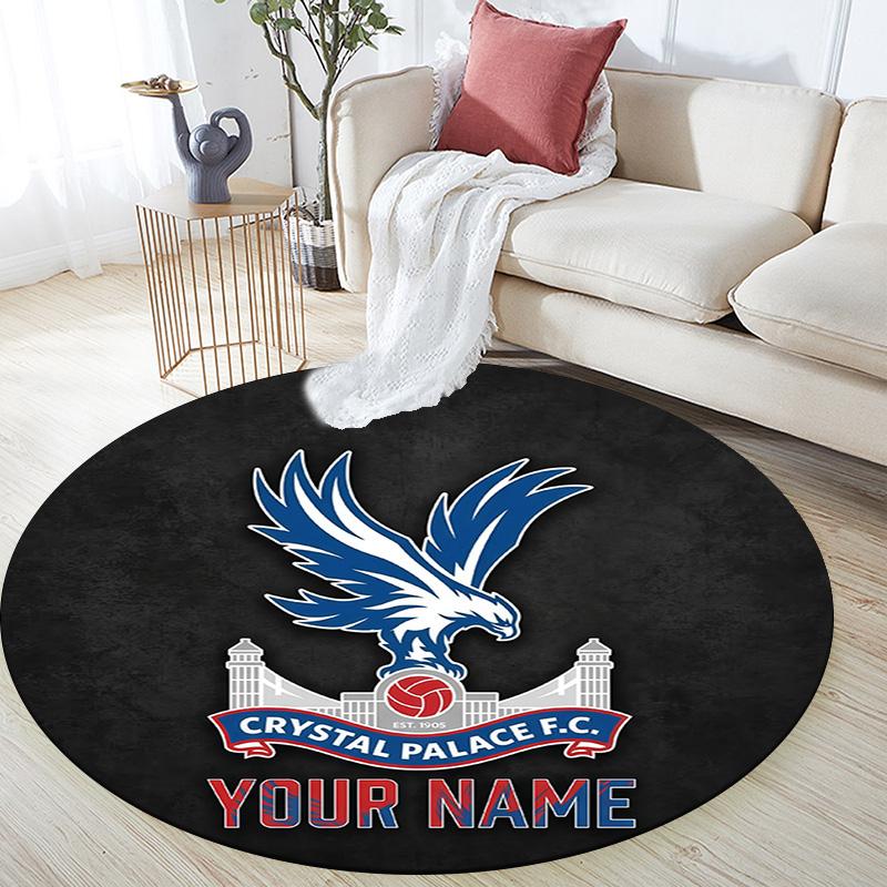 Custom Name Crystal Palace F.C.2 Round Area Rug,Carpet Rug for Living Room Bedroom Sofa Playroom Decor,Non-slip Floor Mat