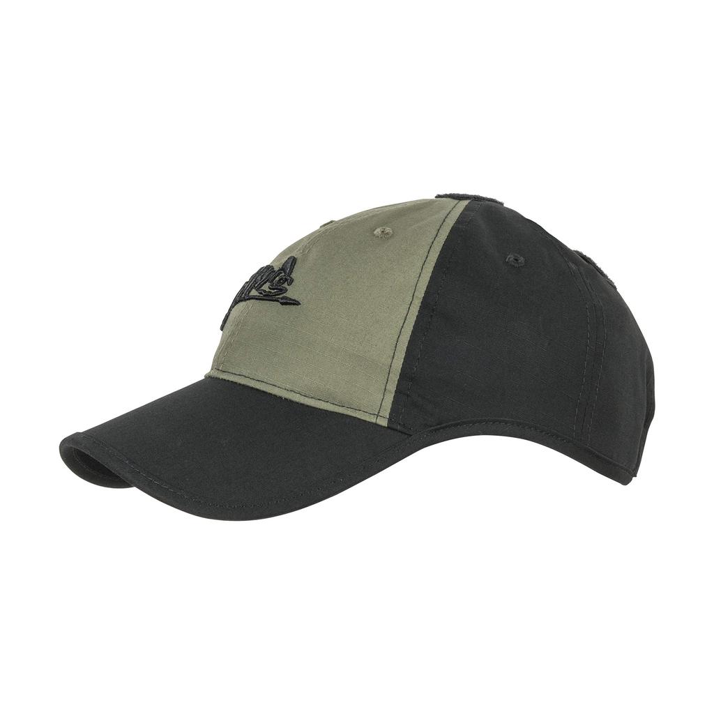 HELIKON-TEX LOGO CAP, Polycotton Ripstop Baseball Cap (Black/Olive Green)