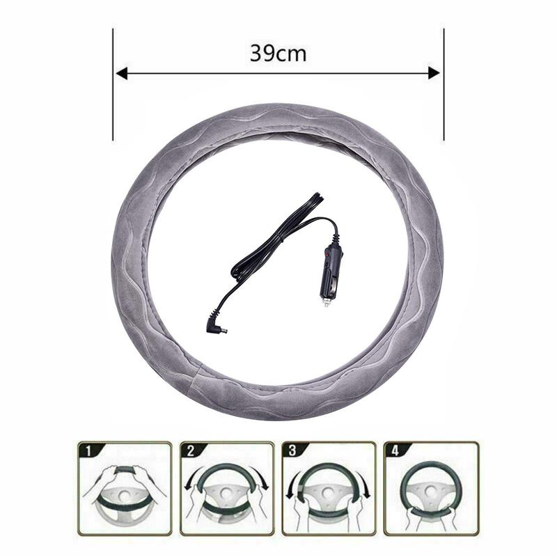 12v Auto Car Heater Steering Wheel Covers Heated Charger Lighter Warm