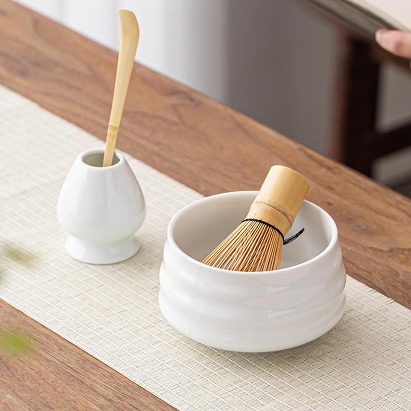4Pcs Japanese Matcha Tea Set Safe Bamboo Whisk Teaspoon Tea Sets Matcha Bowl Matcha Whisk Holder for Tea Lovers Tea-Making Tools