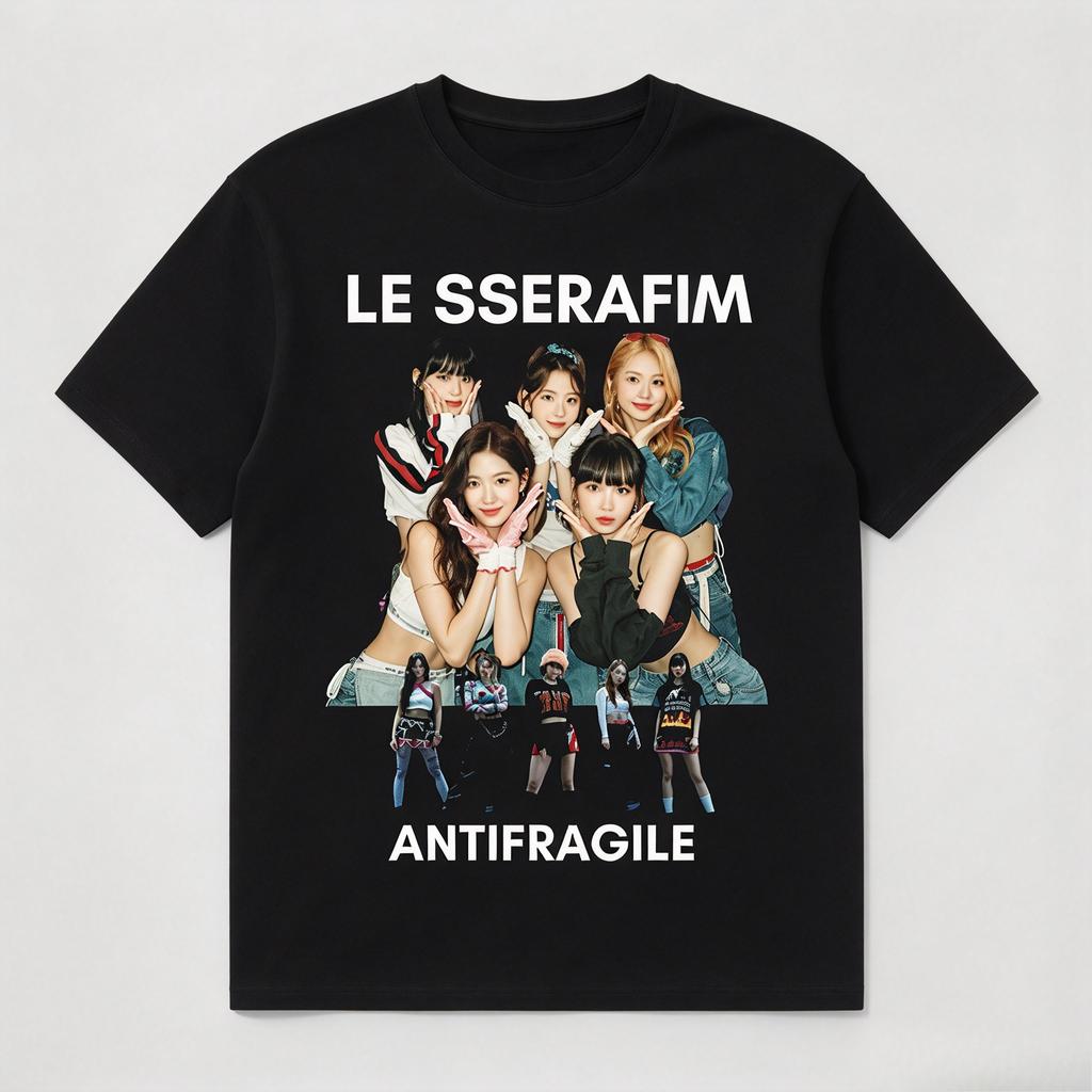 Le Sserafim Graphic Tshirt Unisex Short Sleeve Kpop Girl Group Fan Tee Trendy Y2k Streetwear Music Concert Casual Top