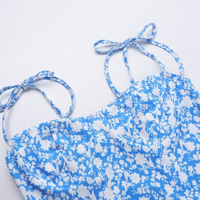 Fall Fashion Style Elegant Slim Halter Strap Floral Print Dress