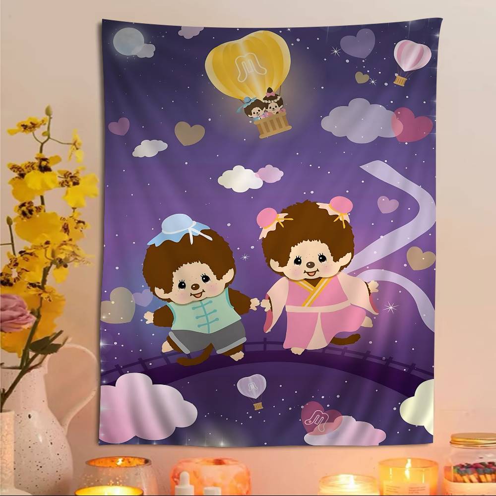 Cute Mmonchhichiss Anime Tapestry Hippie Flower Wall Carpets Dorm Decor Cheap Hippie Wall Hanging