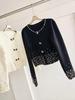 High-End French-Style White Knitted Cardigan with Bead and Rhinestone Detailing