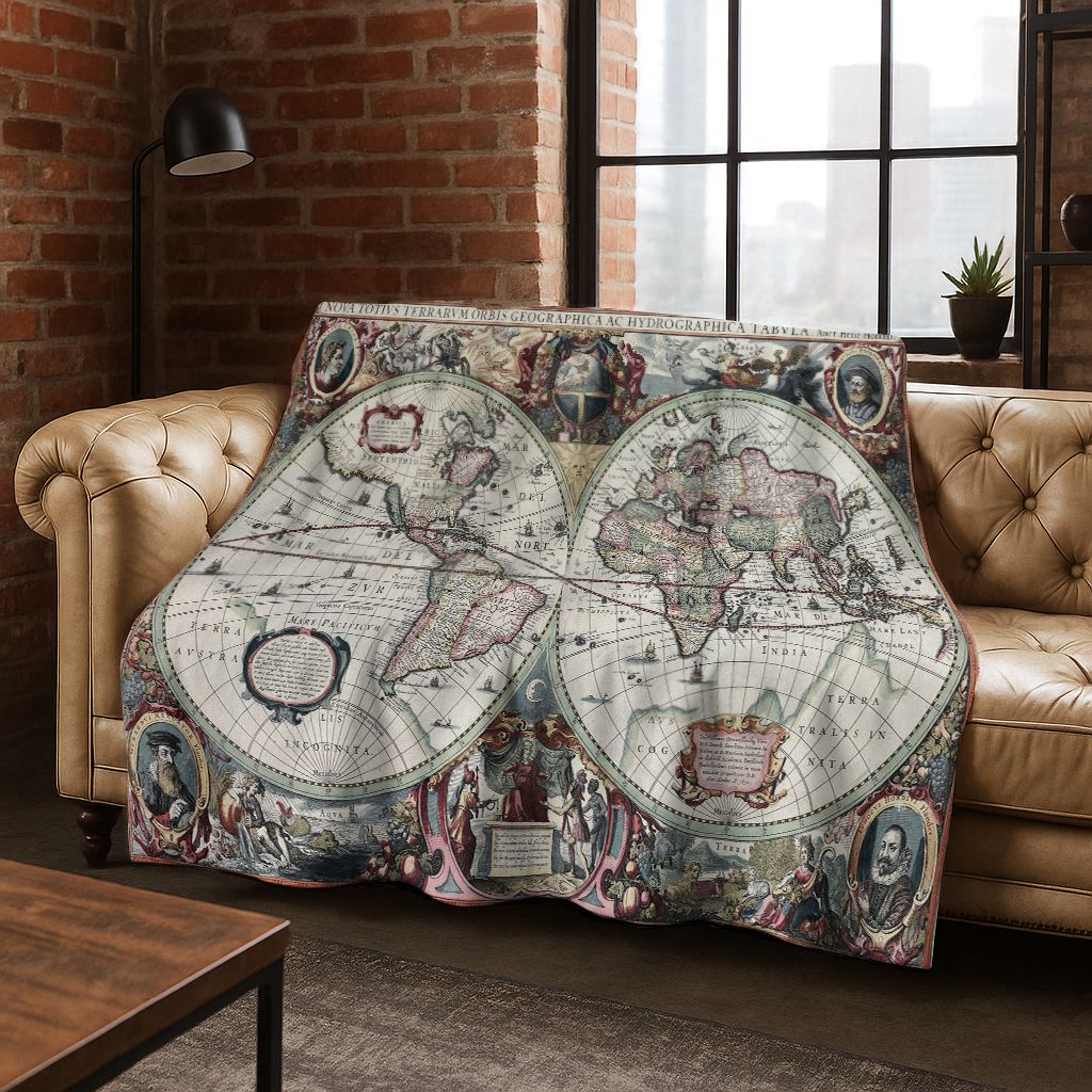 Retro Nautische Karte Kompass Schatzkarte Flanell Decke, Gemütliche Weiche Überwurfdecke für Zuhause Schlafzimmer Bett Sofa Abdeckung Geschenk Kinder