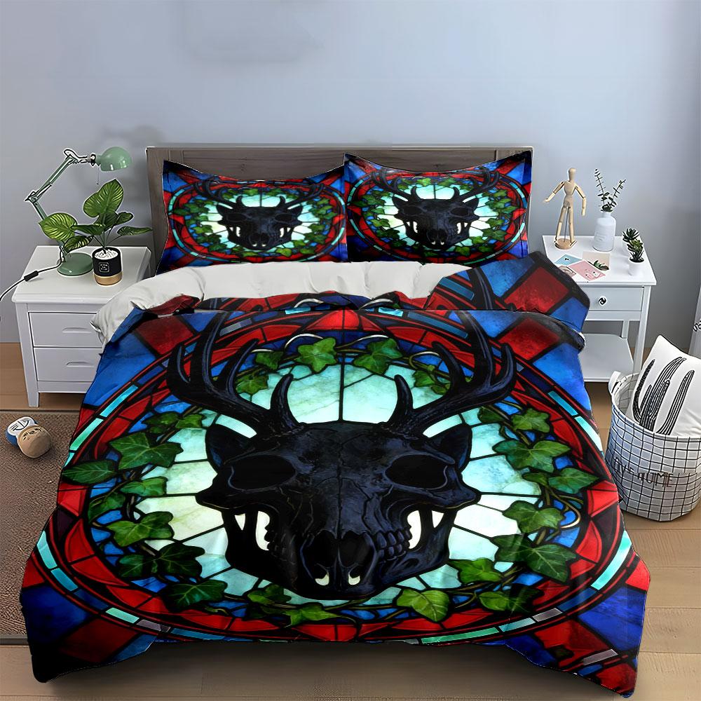 Deer Skull Art Décor Set Soft Comfortable Duvet Cover Bedding Set Included 1*Duvet Cover & 2*Pillowcases, Gift
