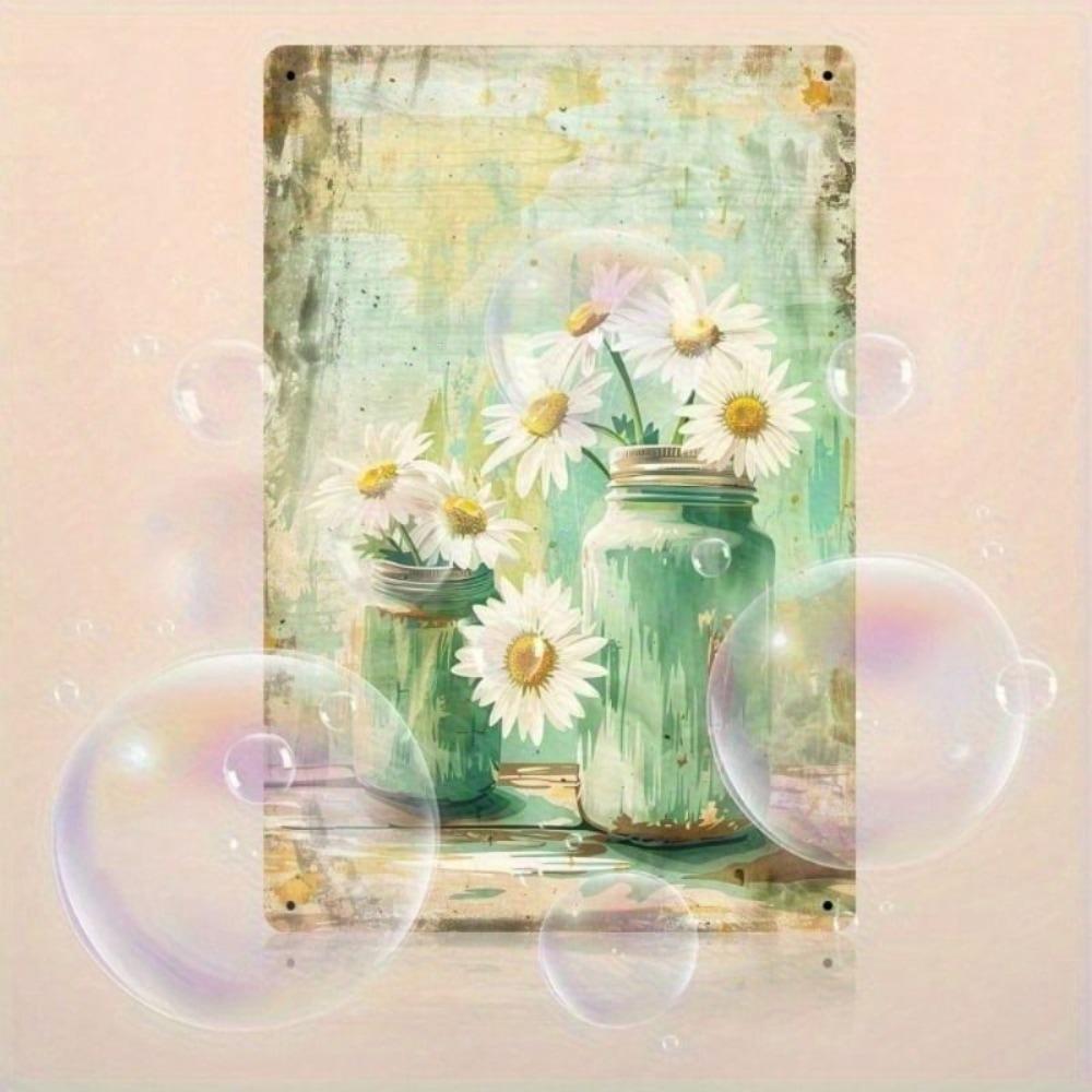 Tin Sign Daisy Flower in Glass Jar Wall Art Home Decor Metal Painting