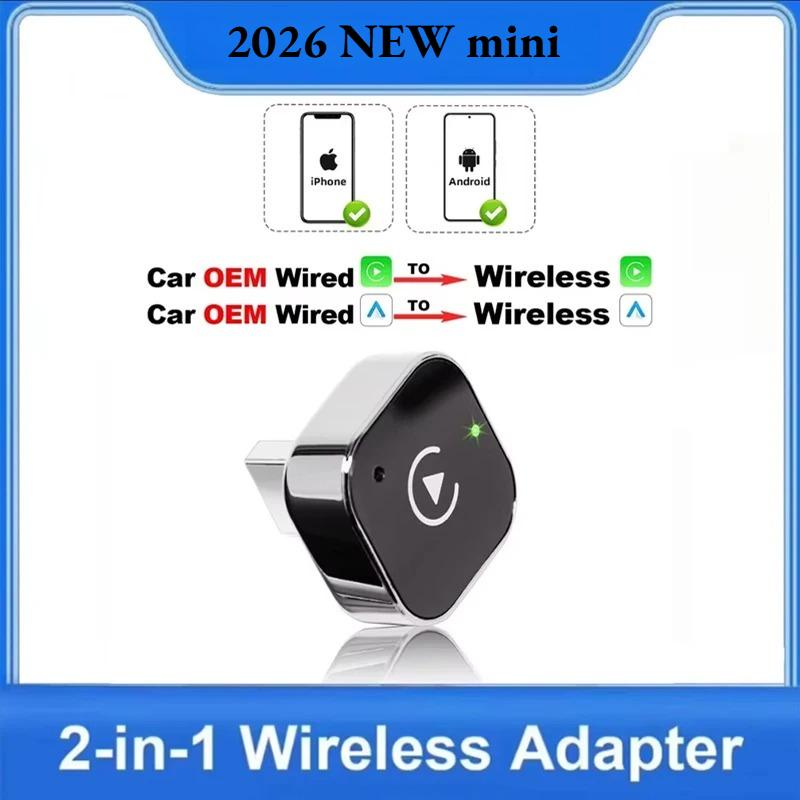 2026 New 2in1 Wired To Wireless CarPlay Adapter, Android Auto Dongle, High-Quality Car Accessory Smart Box 5GHz WiFi Type-C/USB