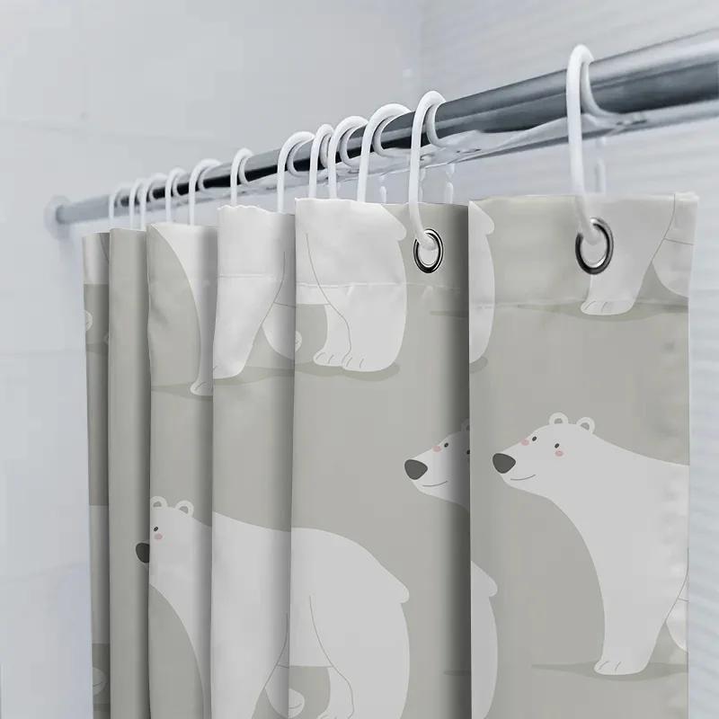 White Polar Bear Print Shower Curtain Waterproof Bath Mat Rug Decoration Home Decor Bathroom Accessories Set Multicolor 180X240C