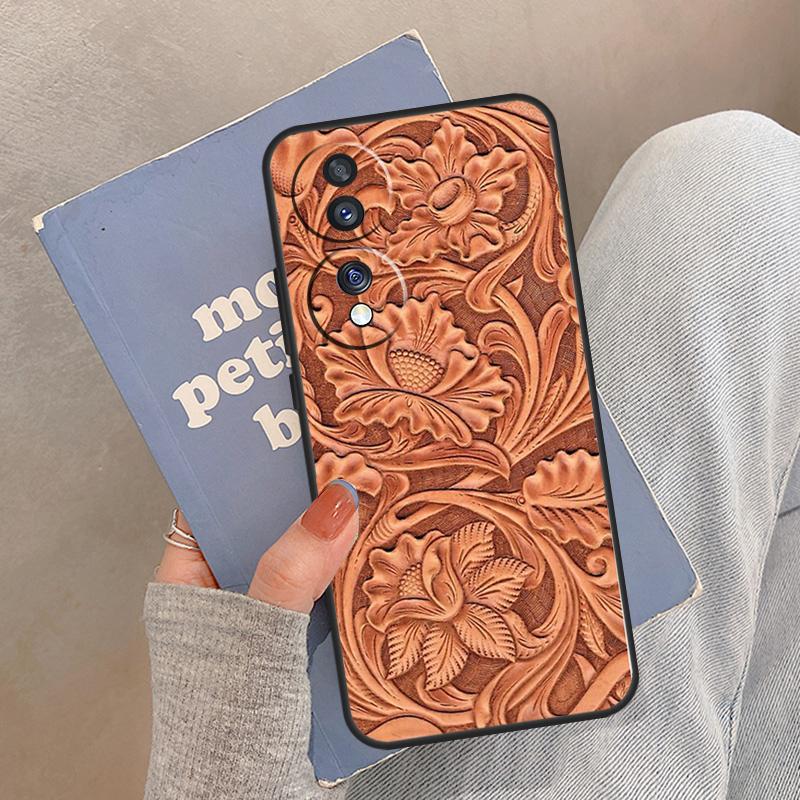 Brown Hand Tooled Western Case For Honor Magic 8 5 6 7 Pro Cover For Honor 400 200 Lite 50 70 90 X8a X8b X9a X9b X9c