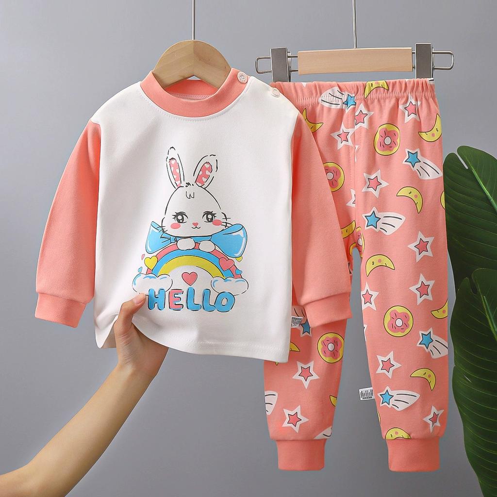 Cotton Children Pajamas Sets Unisex Soft Comfort Warm Cute Cartoon Printed Suitable Boys Girls Perfect for Autumn Winter Warmth