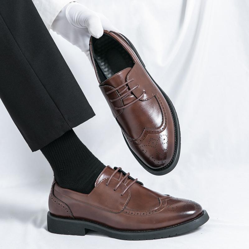Men's Shoes Large Size Lace-up Brock Loafers Business Dress Leather Shoes Men's Foreign Trade Spring and Autumn Men's Casual Shoes