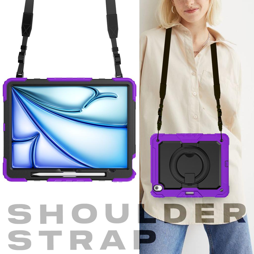 For iPad Air 13 (2025)/(2024) Case PC+Silicone Tablet Cover with Kickstand,Strap