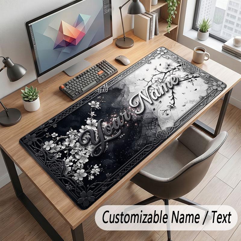 Floral Garden Theme Customized Mouse Pad Personalized Print Name Text Desk Mat For Home Office Table Decor