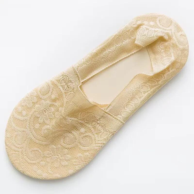 Spring/Summer Women's Breathable Jacquard Lace Boat Socks - Sweat-Absorbent, Thin, Low-Cut, Non-Slip Heel Grip, Invisible Design