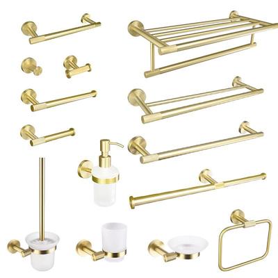 Brushed Gold 304 Stainless Steel Bathroom Set: Knurled Towel Rack, Towel Bar, Paper Holder, and Coat Hook
