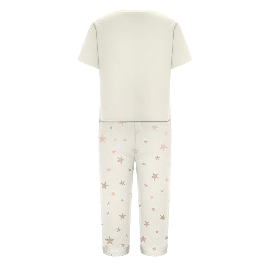 Women's Printed Short Sleeve Pajama Set - Casual Two Piece Sleepwear with Pants