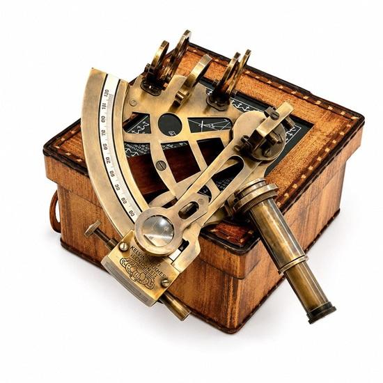 Nautical Brass Sextant with Leather Box, Vintage Marine Navigation Instrument, Engraved Maritime Collectible Gift
